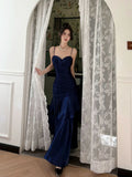 Navy Blue Sweetheart Straps Mermaid Party Dress, Navy Blue Sweetheart Prom Dress For Women HZ0311