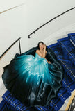 Blue Vintage Fashion Long Prom Dresses Ball Gown Evening Dress For Women HZ0311