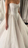 Elegant Ball Gown Strapless Sleeveless Tulle Sequins Long Bride Dress Long Bride Dress Classy Wedding Dresses HZ0311