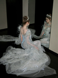 Shimmer Mermaid Long Sleeve Sequin Wedding Dress With Cape Feather Fairytale Brides Gown Wedding Dresses HZ0311