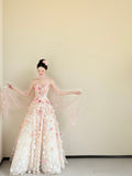 Cute Ball Gown Sweetheart Pink Flowers Long Tulle Quinceanera Dress Sweet 15 16 Dresses HZ0311