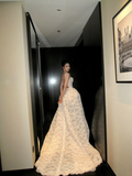 Shimmer Mermaid Square Neck White Lace Wedding Dress With Train Fairytale Brides Gown Wedding Dresses HZ0311