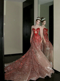 Modest Mermaid Sweetheart Burgundy With Beaded Crystals Prom Dress Aesthetic Long Graduation Evening Outfits HZ0311