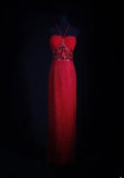 Vintage Sheath Halter 1950s Red Sequined Evening For Women Party Dresses Long Formal Prom Dresses 20th Birthday Gown HZ0311