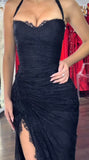 Modest Mermaid Halter Black Lace Split Prom Dresses Inspo For Teens Formal Dress Party Outfits Prom Gowns HZ0311