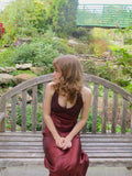 Vintage Mermaid Halter Beaded Sleeveless Wine Red Burgundy Long Satin Prom Dress Inspo Prom Gown HZ0311