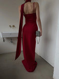 Classy Mermaid Spaghetti Straps Red With Scarf Long Prom Dresses Aesthetic For Teens Formal Dress Party Outfits Prom Gown HZ0311