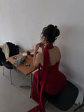 Unique Mermaid Spaghetti Strap Bright Red With Scarf Long Prom Dresses Inspiration Prom Gowns Formal Prom Dress HZ0311