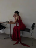 Simple Mermaid Spaghetti Straps Red With Scarf Long Prom Dresses Aesthetic Formal Dress Party Outfits HZ0311