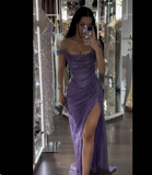 Shinning Mermaid Off The Shoulder Lilac Slit Sequins For Women Party Dresses Long Formal Prom Dresses 18th Birthday Gown HZ0311