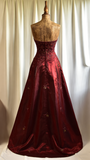 Vintage A line Strapless Burgundy Satin For Women Party Dresses Formal Prom Dress Inspo 22th Birthday Gown HZ0311