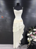 Modest Mermaid Spaghetti Strap Ivory Chiffon Party Dress Pleated Prom Dresses HZ0311