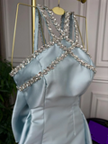 Elegant Baby Blue With Beaded Neck Mermaid Prom Dresses Evening Dress For Women HZ0311