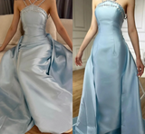 Elegant Baby Blue With Beaded Neck Mermaid Prom Dresses Evening Dress For Women HZ0311