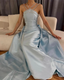 Elegant Baby Blue With Beaded Neck Mermaid Prom Dresses Evening Dress For Women HZ0311