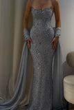 Charming Strapless Sleeveless Long Mermaid Prom Dress With Beading HZ0311