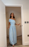 Women's Cocktail Party Gowns Sheath One Shoulder With Pleated Ruched Light Sky Blue Long Graduation Dinner Outfits Prom Dresses HZ0311