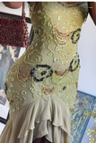 Sexy Prom Dresses Impress High Low Spaghetti Straps Sage Green Chiffon With Beads Semi Formal Graduation Party Dress For Teens High Schools HZ0311
