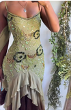 Sexy Prom Dresses Impress High Low Spaghetti Straps Sage Green Chiffon With Beads Semi Formal Graduation Party Dress For Teens High Schools HZ0311
