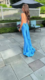 Modest Senior Prom Dresses High Schools Inspiration Mermaid Backless Blue Satin With Pleated Semi Formal Grad Long Prom Dress For Teens HZ0311