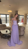 Elegant Mermaid 2 Pieces Square Neck Lilac Chiffon With Sleeves Long Formal Fancy Evening Dress Dinner Outfits Classy Party Gowns HZ0311
