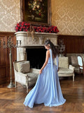 Elegant A line Strapless Light Sky With Scarf Winter Long Formal Ideas Prom Evening Dress Dinner Outfits Party Gowns For Women HZ0311