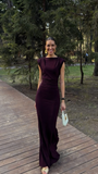 Elegant Mermaid Scoop Neck Burgundy With Sleeves Long Formal Fancy Evening Dress Dinner Outfits Classy Party Gowns HZ0311