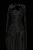 Elegant A line V Neck Navy Blue Tulle With Cape Long Formal Fancy Evening Dress Dinner Outfits Classy Party Gowns HZ0311