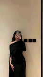 Elegant Mermaid One Shoulder Burgundy With Sleeves Winter Long Formal Ideas Prom Evening Dress Dinner Outfits Party Gowns For Women HZ0311
