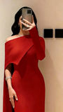 Elegant Mermaid One Shoulder Burgundy With Sleeves Winter Long Formal Ideas Prom Evening Dress Dinner Outfits Party Gowns For Women HZ0311