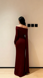 Elegant Mermaid One Shoulder Burgundy With Sleeves Winter Long Formal Ideas Prom Evening Dress Dinner Outfits Party Gowns For Women HZ0311
