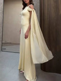 Classy Mermaid Square Neck Slim Yellow Long Formal Fancy Prom Evening Dresses Dinner Outfits Classy Party Gown HZ0311