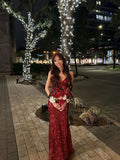 Elegant Mermaid V Neck Burgundy With Sequins Long Formal Fancy Evening Dress Dinner Outfits Classy Party Gowns HZ0311