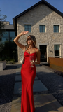Simple Mermaid Spaghetti Straps Champagne Silky Satin Long Formal Fancy Prom Evening Dress Dinner Outfits Classy Party Gowns HZ0311
