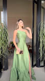Classy Prom Dresses Inspiration A line One Shoulder Green Satin Long Semi Formal Dance Grad Prom Dresses For Teens HZ0311