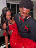 Glitter Mermaid Off The Shoulder Red Sequins Long Formal Fancy Prom Evening Dress Dinner Outfits Classy Party Gowns For Black Girls HZ0311