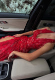 Modest Mermaid Halter Red Slit Lace Long Formal Prom Evening Dress Dinner Outfits Party Gowns For Teens Girls HZ0311
