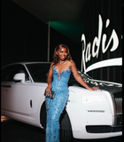 Glittery Mermaid Sweetheart Blue Sequin With Beaded For Black Girls Women Long Formal Prom Evening Dress Dinner Outfits Party Gowns HZ0311