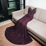 Sexy Special Occasion Dress Mermaid Sweetheart Grape Sequins Prom Dresses With Beads Gem Party Dress Long Evening Dresses HZ0311