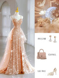 Chic Mermaid Spaghetti Straps Lilac Sequins Long Formal Fancy Prom Evening Dress Dinner Outfits Party Gowns For Teens HZ0311
