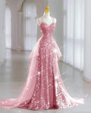 Chic Mermaid Spaghetti Straps Lilac Sequins Long Formal Fancy Prom Evening Dress Dinner Outfits Party Gowns For Teens HZ0311