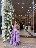 Elegant Ball Gown Sweetheart Satin Layered Long Formal Prom Evening Dresses Dinner Outfits Party Gowns HZ0311