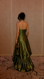 Elegant Ball Gown Strapless Burgundy Satin Long Formal Prom Evening Dresses Dinner Outfits Party Gowns HZ0311
