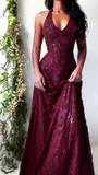 Vintage Mermaid Purple Lace Halter Prom Dresses Long Evening Party Dress Prom Gowns HZ0311