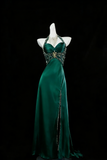 Vintage A Line 1950s Halter Satin With Beaded Gems Long Prom Dresses Party Dress 18th Birthday Outfits Graduation Dress HZ0311