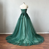 Chic A line Sweetheart Green Lace Long Prom Dress Evening Formal Gowns HZ0311