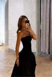 Classy Strapless Pink Split Prom Dresses A-line Party Formal Dress Formal Gowns HZ0311