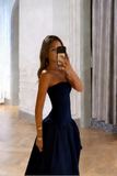 Classy Strapless Pink Split Prom Dresses A-line Party Formal Dress Formal Gowns HZ0311