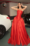 Princess A Line Strapless Red Long Party Dress with Ruffles Vestidos De Dia HZ0311