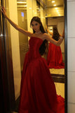 Princess A Line Strapless Red Long Party Dress with Ruffles Vestidos De Dia HZ0311